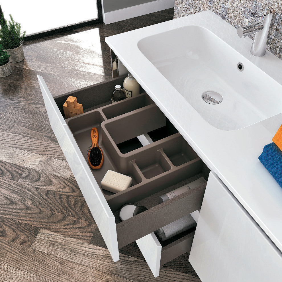 Royo Look Collection Bathroom Vanity with Sink, Gloss White, 48"