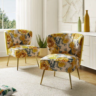 Accent Side Chair With Tufted Back, Yellow