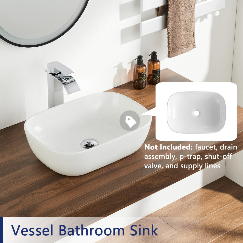 White Rectangular Ceramic Countertop Bathroom Vanity Vessel Sink