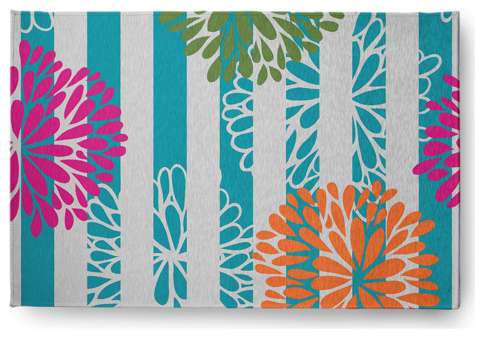 Flower Bursts Spring Chenille Rug, Blue, 2'x3'