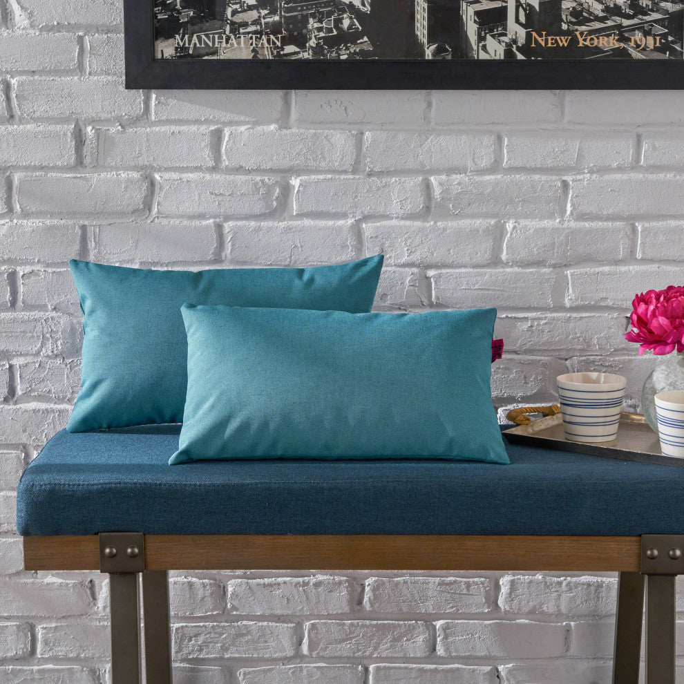 GDF Studio Kaffe Indoor Water Resistant Rectangular Throw Pillow, Teal, Set of 2