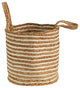14" Boho Chic Basket Natural Cotton and Jute, Handwoven Stripe With Handles
