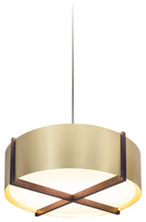 Plura 30" Pendant, Walnut, Brushed Brass, Integrated LED, 3000K, P1 Driver