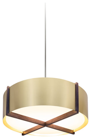 Plura 30" Pendant, Walnut, Brushed Brass, Integrated LED, 3000K, P1 Driver