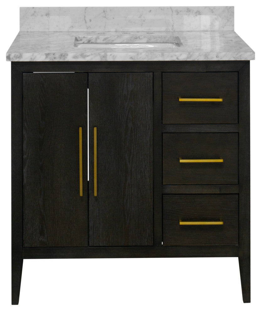 Parisian 36" Bathroom Vanity, Dark Oak, Carrara Marble