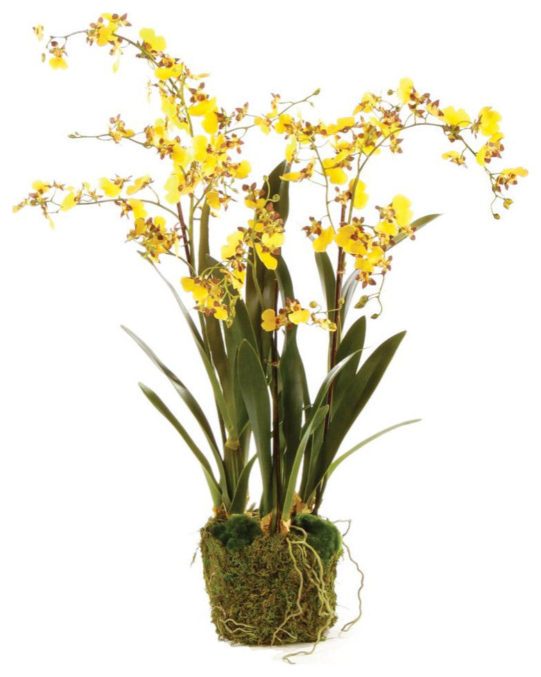 Luxe Yellow Dancing Orchid Faux Floral Artificial Plant 44in Drop In Flowers