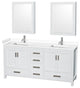 72"DBL Bathroom Vanity White, White Cult. Marble Countertop, Sinks, Med.Cabinets