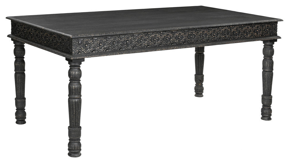 Wiley 7-piece Carved Solid Wood Dining Set, Black