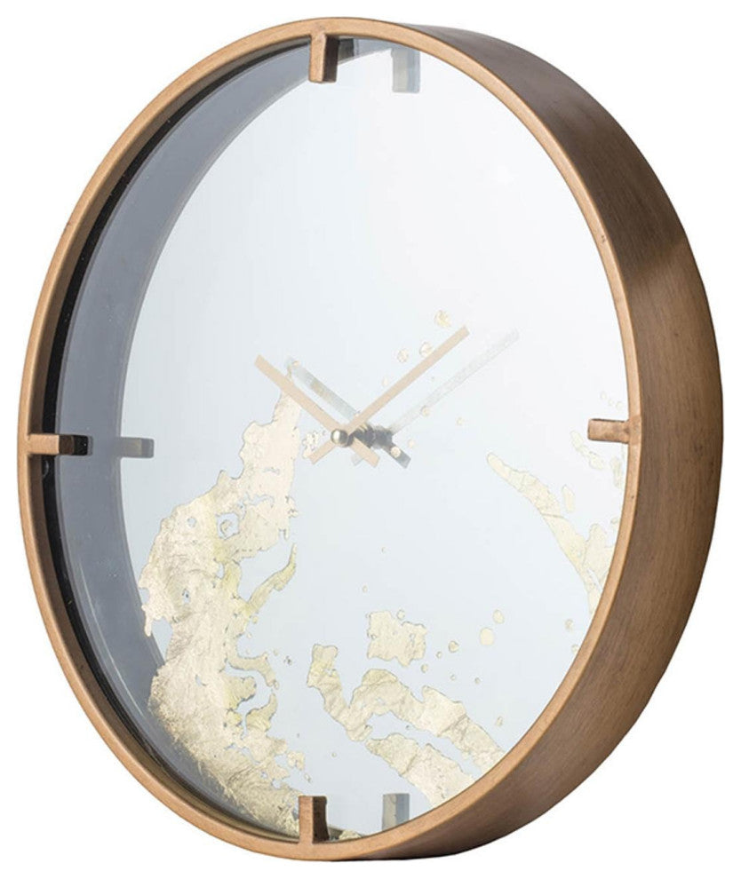Modern Minimal 16" Gold and Mirror Round Wall Clock