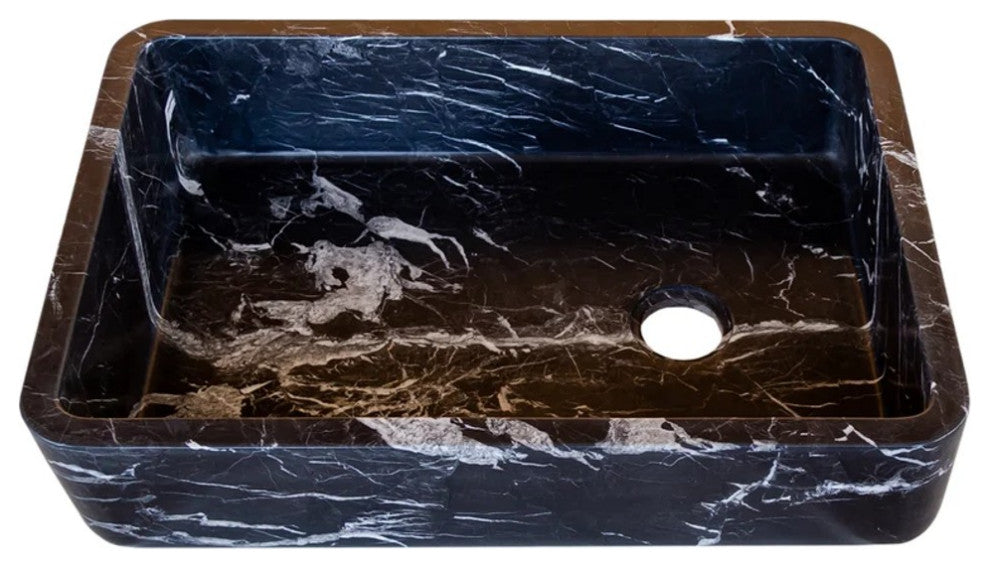 Toros Black Marble Rectangular Sink Semi-Polished (W)14.4 (L)20.3" (H)4.7"