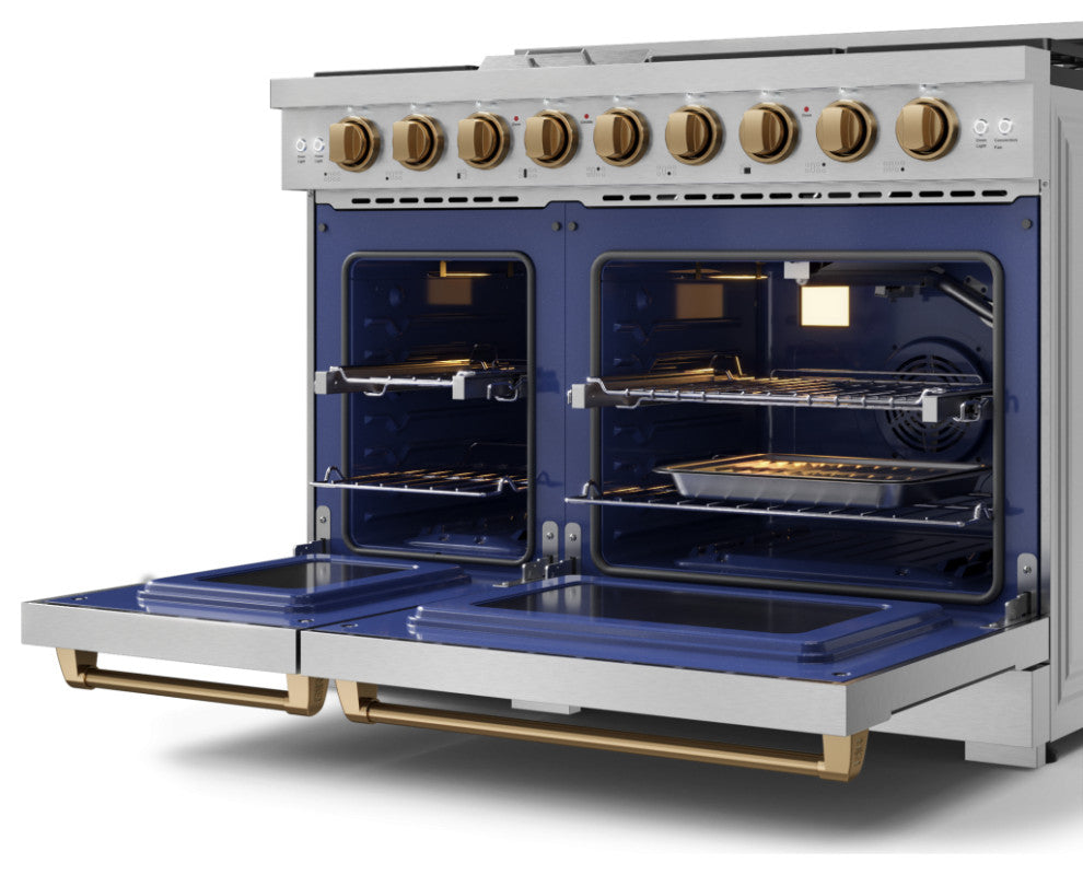 48" Professional Gas Range, Double Oven, Stainless Steel/Bronze