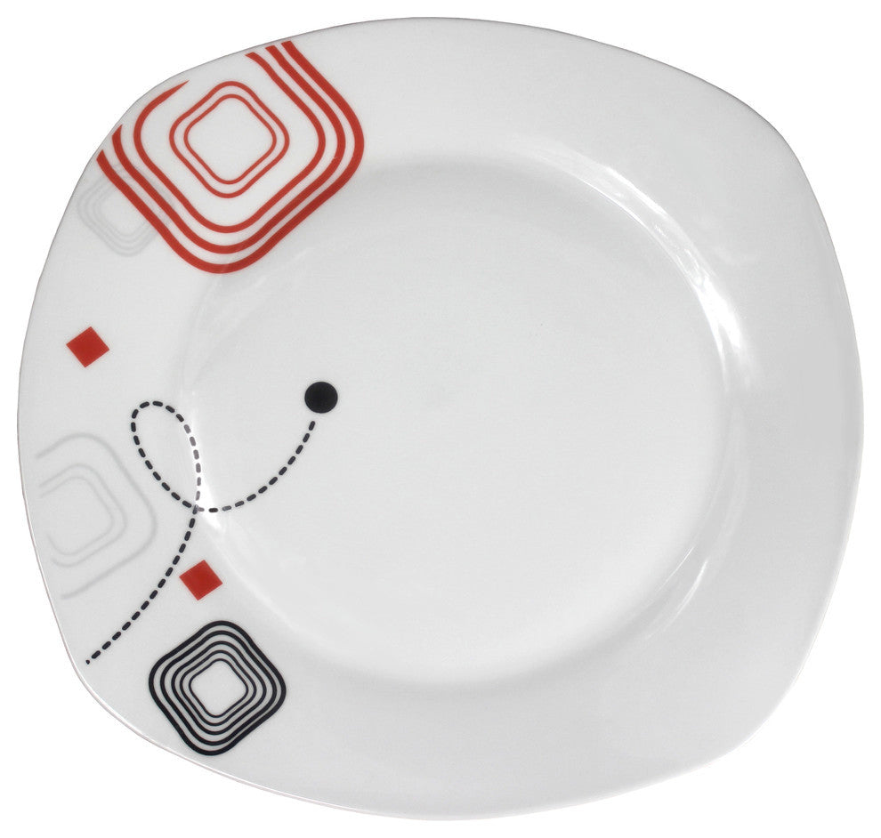 Porcelain 20 Piece Square Dinnerware Set Service for 4, Geometrical Design