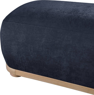 Calum Upholstered Bench, Navy, Chenille Fabric, Natural Finish