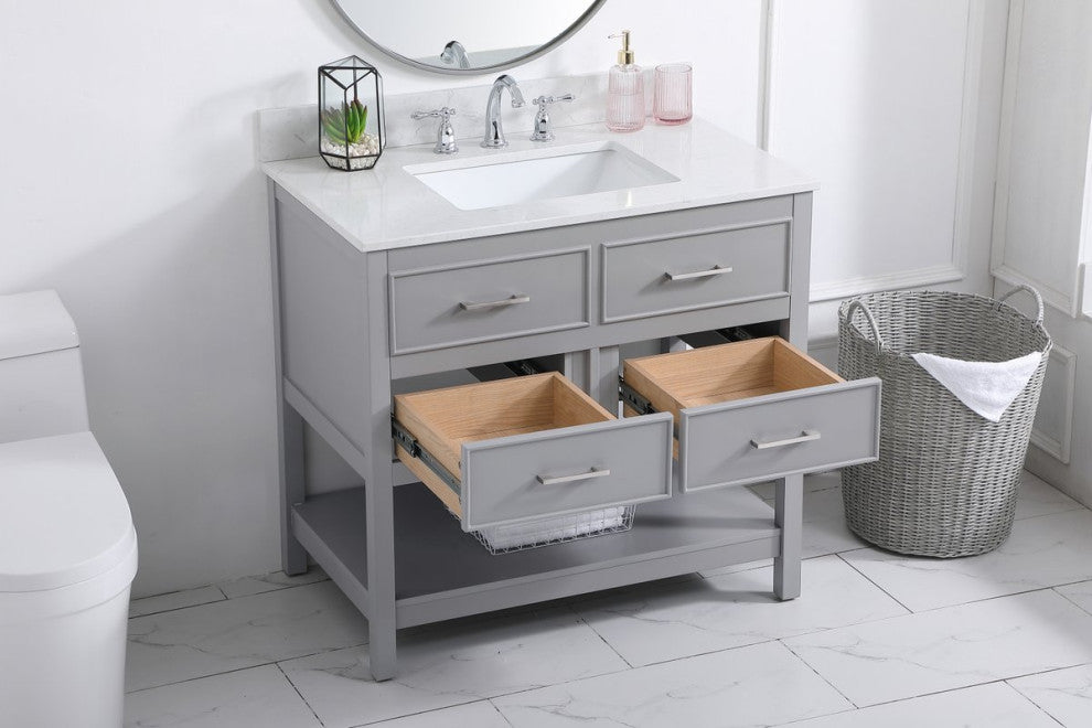 Skylar 36" Single Bathroom Vanity, Gray, With Backsplash