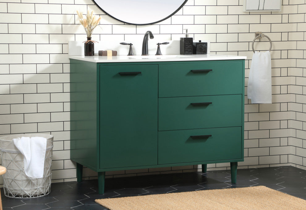 Home Living Modern Natural Oak-Light Bathroom Vanity, Green, 42"