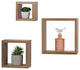 Set of Three Square Cubbi Floating Wall Shelves, 5", 7", 9", Brown