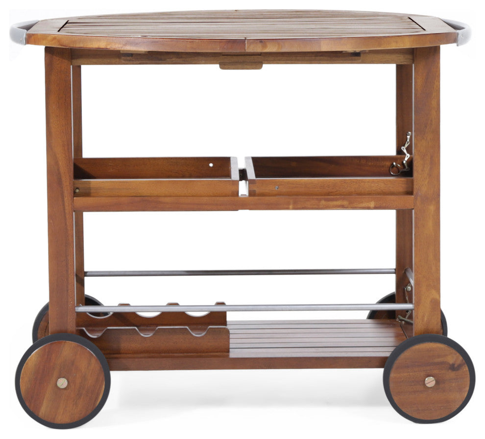 GDF Studio Cyndy Farmhouse Cottage Dark Oak Acacia Wood Bar Cart