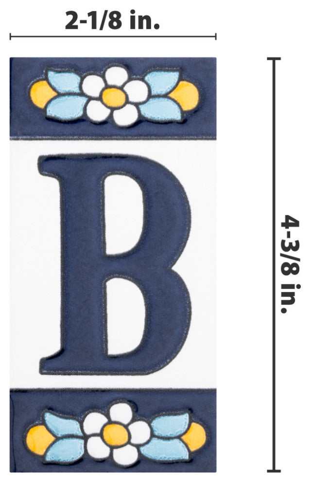Sevillano Flora Letters 2-1/8 in. x 4-3/8 in. Ceramic Wall Tile, B