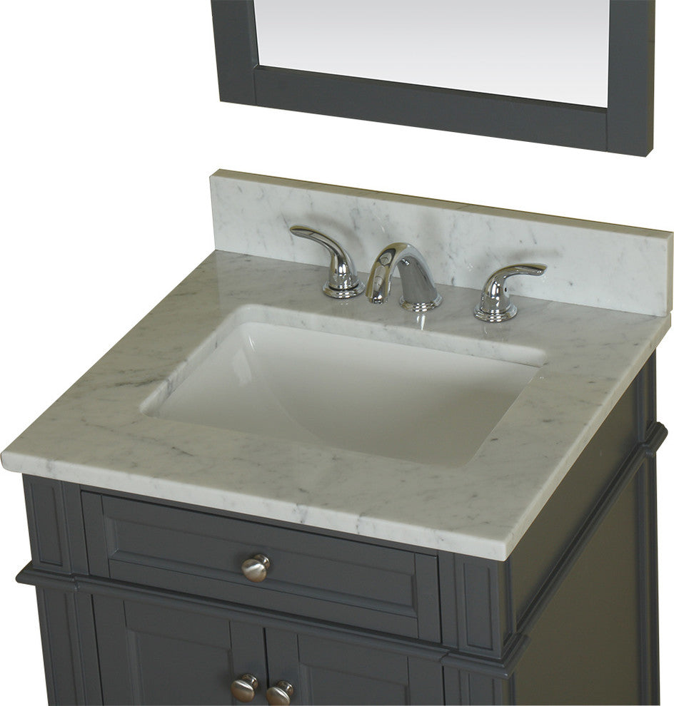 Samantha 24" Single Vanity in Gray, Carrera Marble Top and Mirror
