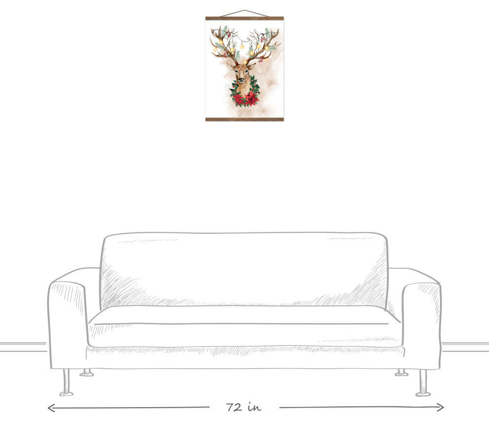 Watercolor Holiday Deer 16x20 Teak Hanging Canvas