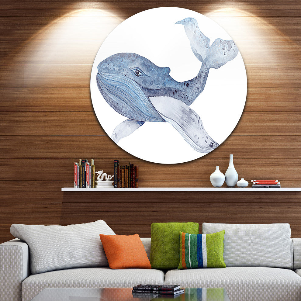 Watercolor Whale, Animal Painting Large Disc Metal Wall Art, 11"