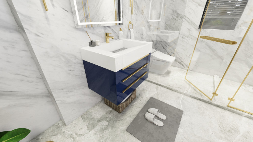 Madison 30" Wall Mounted Vanity with Reinforced Acrylic Sink, High Gloss Night Blue