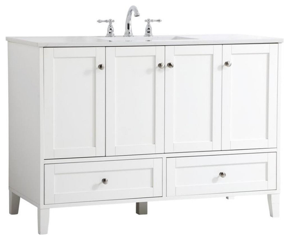 Elegant Decor Sommerville 48" Single Quartz Top Bathroom Vanity in White