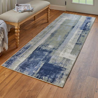 Takara Modern Abstract, Blue/Green/Ivory, 2'9"x7'10" Runner