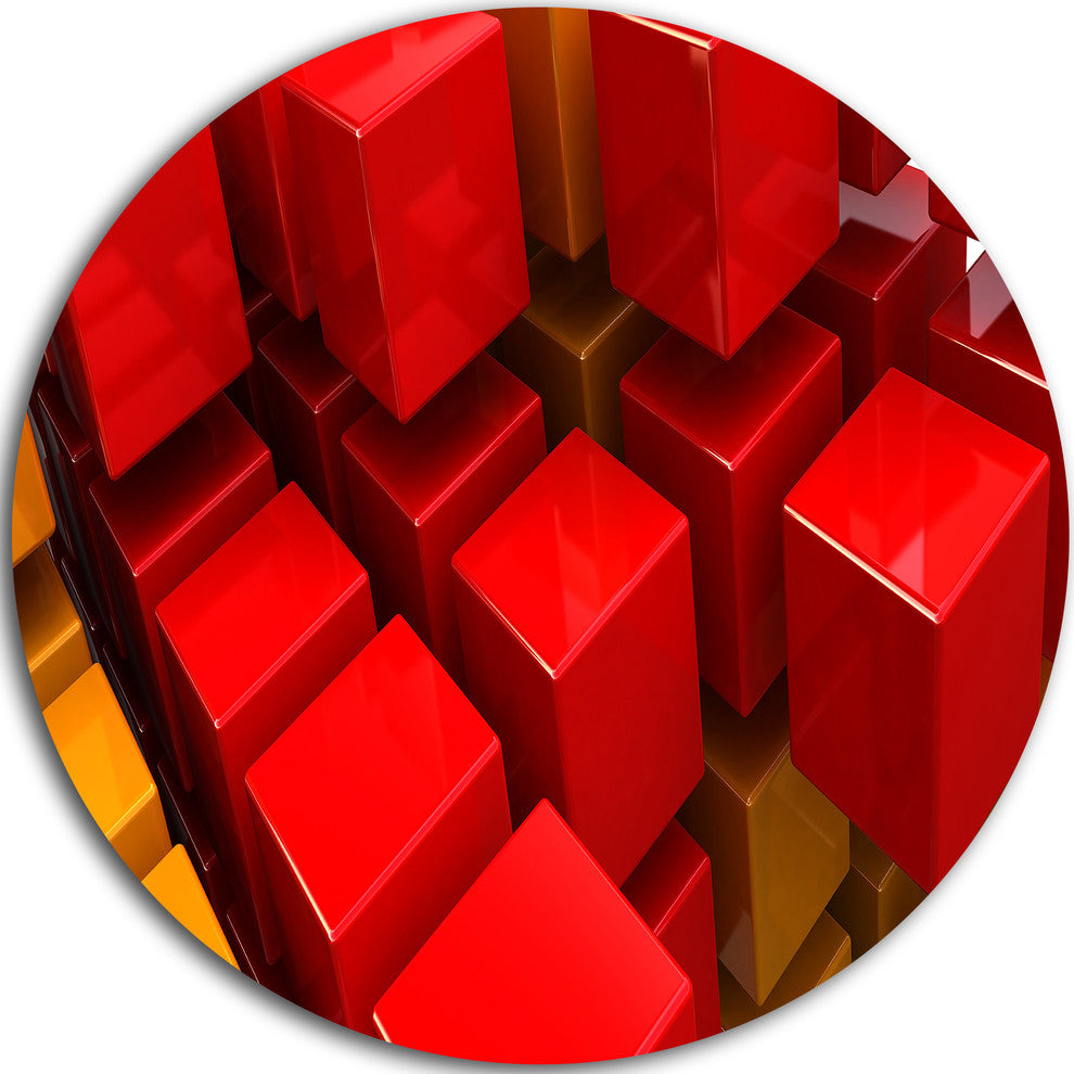 Fractal 3D Red N Yellow Cubes, Abstract Art Round Wall Art, 36"