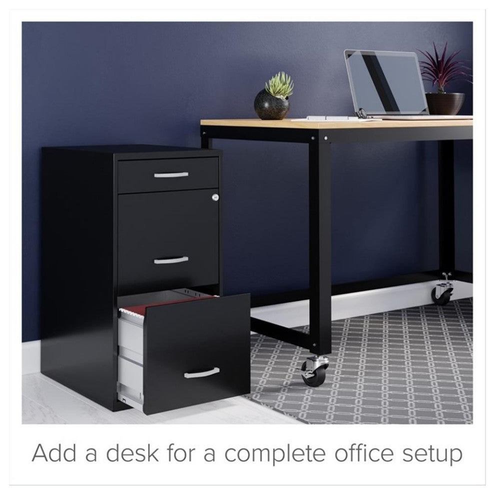 Pemberly Row 18" 3-Drawer Modern Metal Organizer File Cabinet in Black