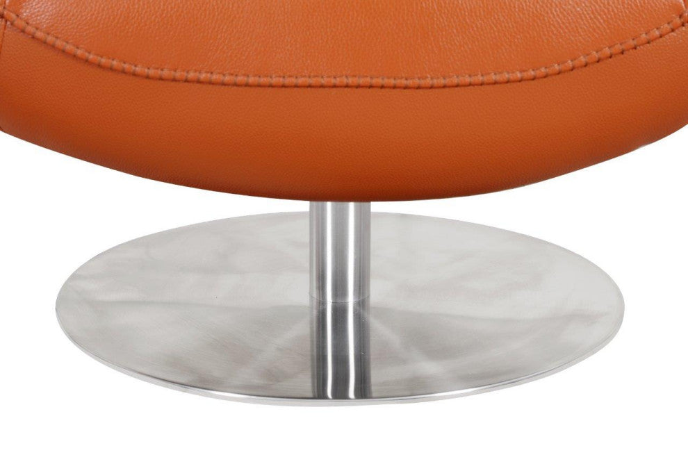 Zeno Italian Top Grain Leather Swivel Lounge Chair Orange