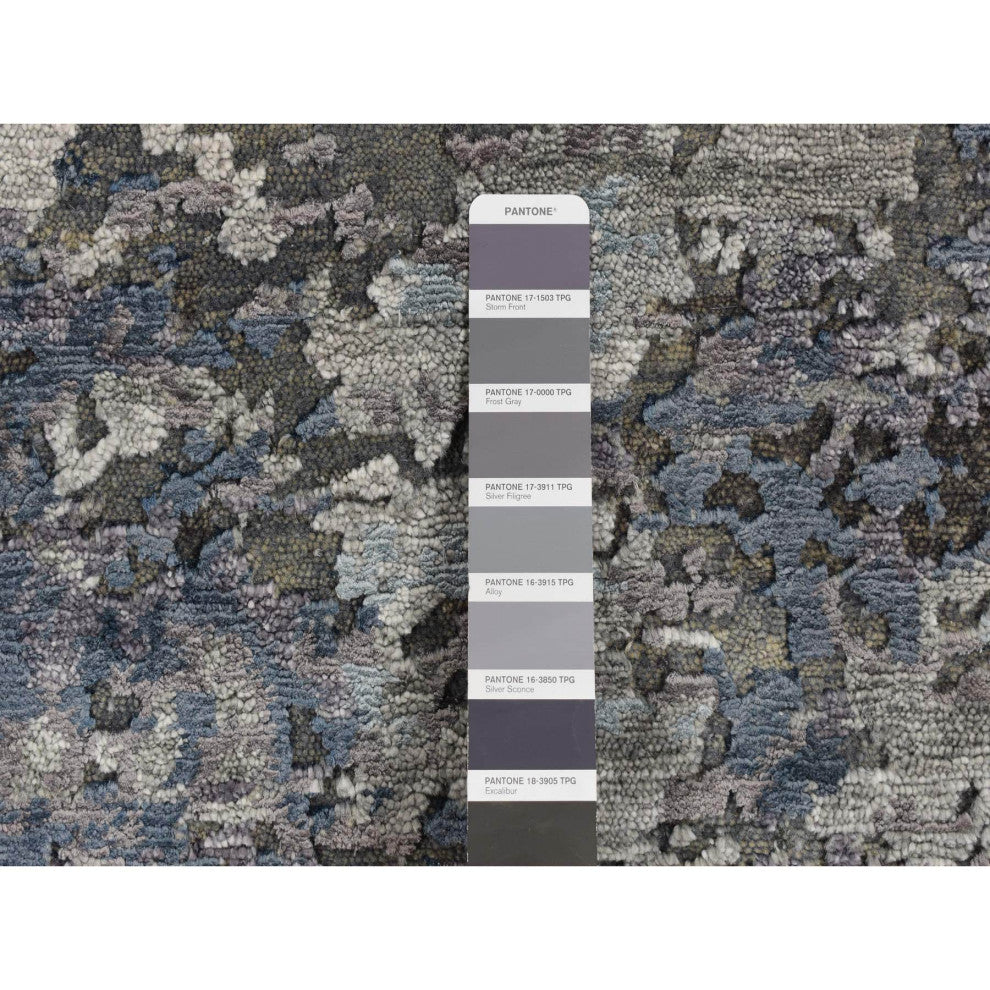 Gray Modern Abstract Design Wool and Silk Hand Knotted Rug 7'10" x 9'9"