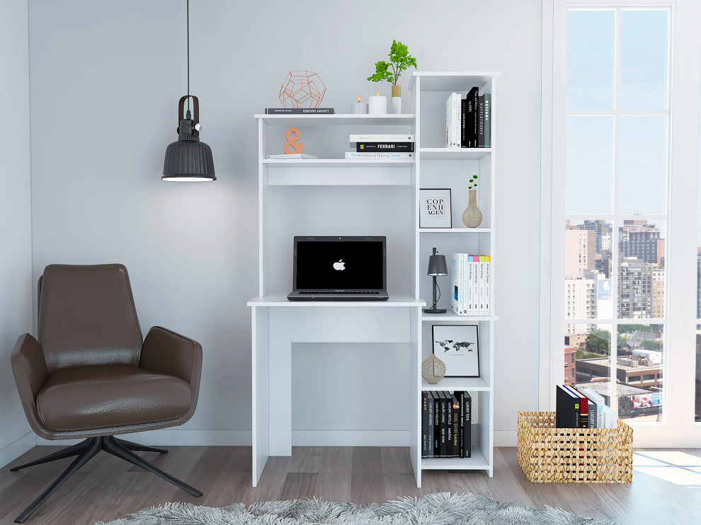 Nashville Writing Desk with 6 Open Shelves, White