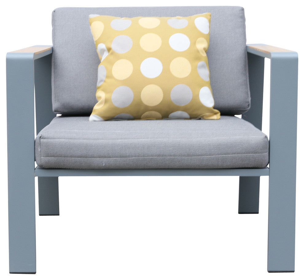 Nofi 4-Piece Outdoor Patio Set, Gray Powder Coated Finish With Gray Cushions