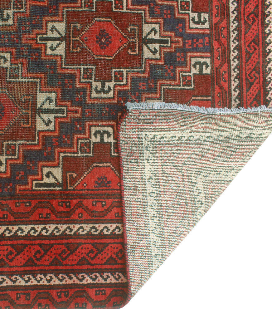 Vintage Distressed Andre Navy/Burgundy Runner, 4'2x7'9