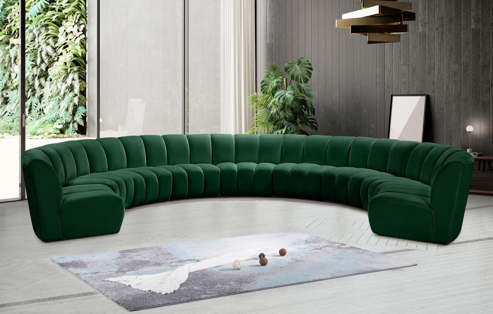 Infinity Channel Tufted Velvet Modular Chair, Green, 9 Piece