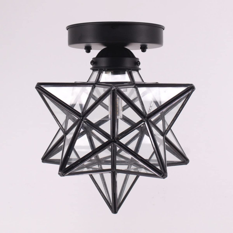 Moravian Star Semi Flush Mount Ceiling Light Clear Glass Black Close