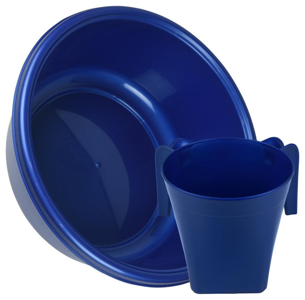 YBM Home Square Plastic Wash Cup & Wash Basin Set, long-lasting, Metallic Blue, Small