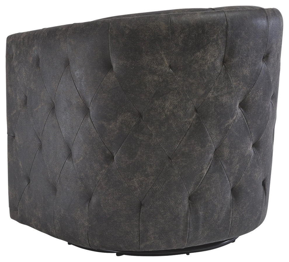 Benzara BM231371 31" Barrel Back Leatherette Swivel Accent Chair, Black
