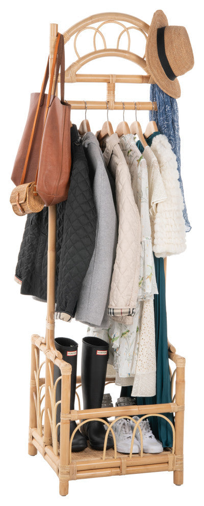 Rattan Freestanding Coat Rack With Shoe Shelf, Natural