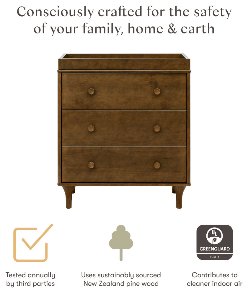 Lolly 3-Drawer Changer Dresser With Removable Changing Tray, Natural Walnut