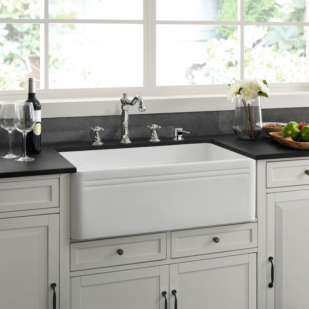 Delice 30"x18" Ceramic, Farmhouse Kitchen Sink With Apron