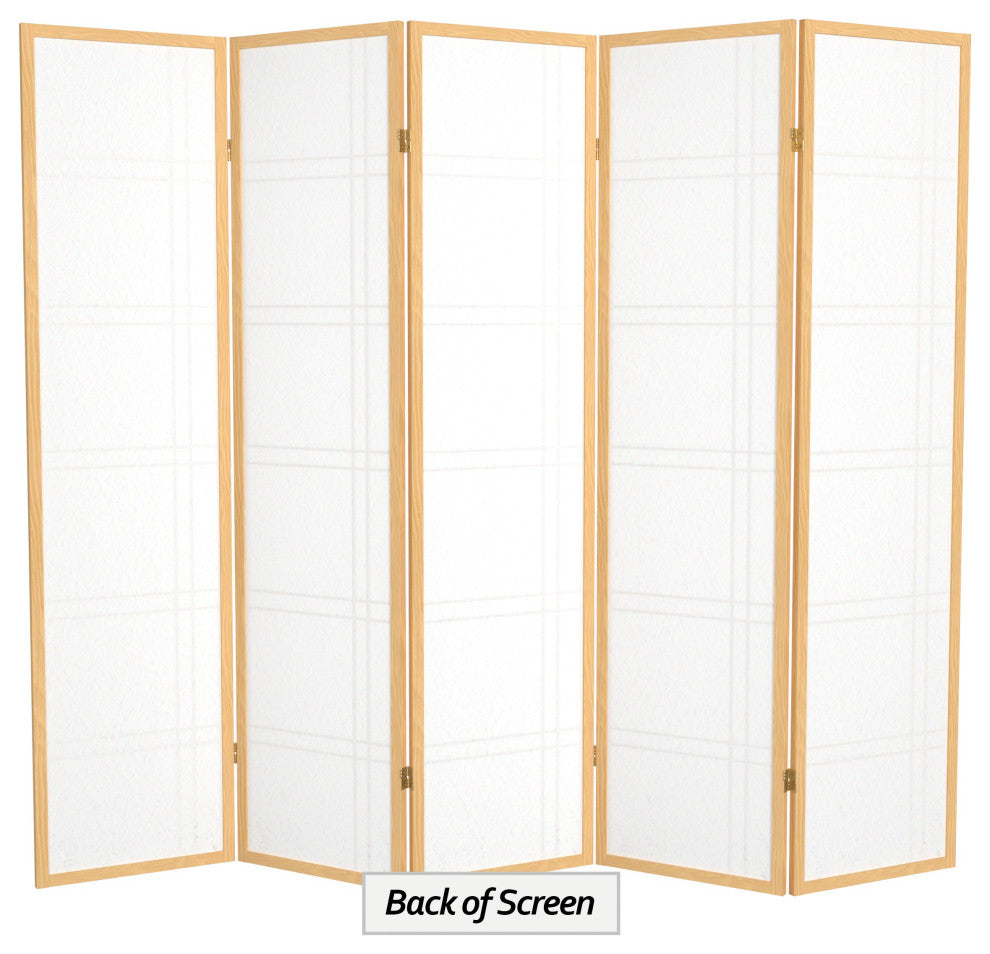 6' Tall Double Cross Shoji Screen, Natural, 5 Panels