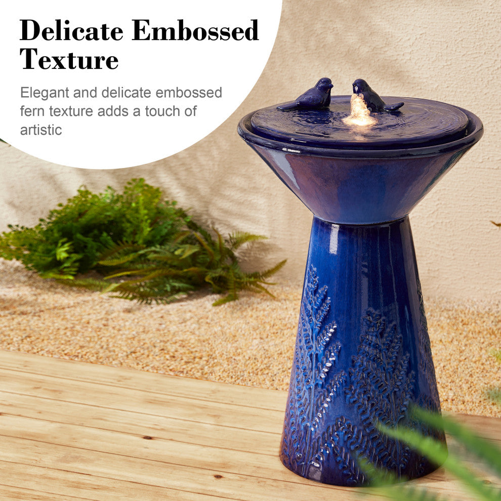 Cobalt Plant Pattern Pedestal Ceramic Fountain