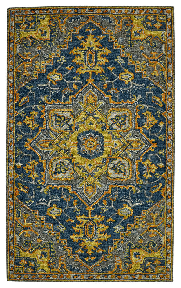 Boho Evreux Area Rug, Blue and Yellow, 2' x 3', Medallion
