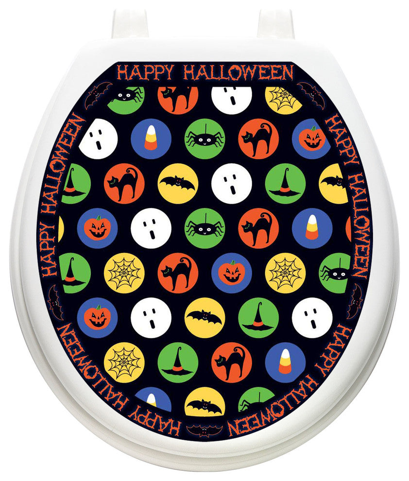 Boo-ka-dots Toilet Tattoos Seat Cover, Vinyl Lid Decal, Halloween Decor, Round