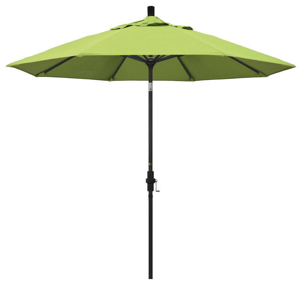 9' Stone Black Collar Tilt Crank Lift Aluminum Umbrella, Sunbrella, Parrot