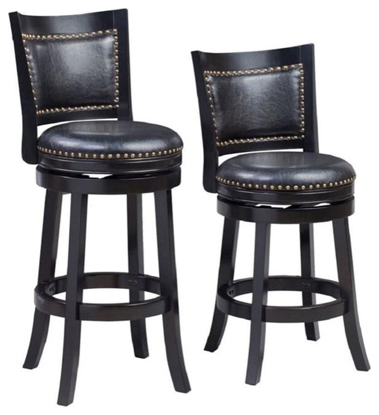 Pemberly Row 31" Contemporary Wood & Faux Leather Swivel Bar Stool in Black