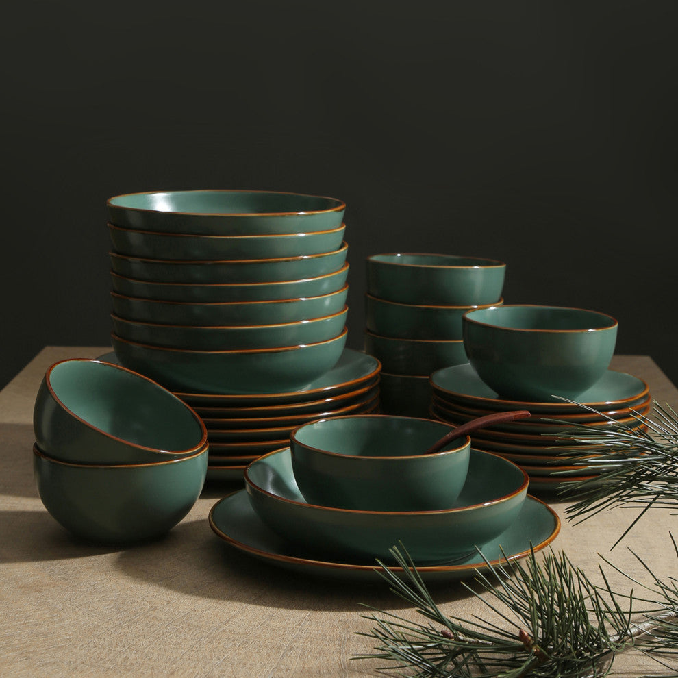Stone Lain Brasa Stoneware 32 Piece Dinnerware Set, Green