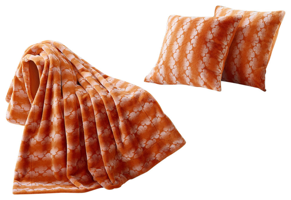 Ballys Faux Fur Throw and Pillow Shell Combo, Burnt Orange, 50"x60"